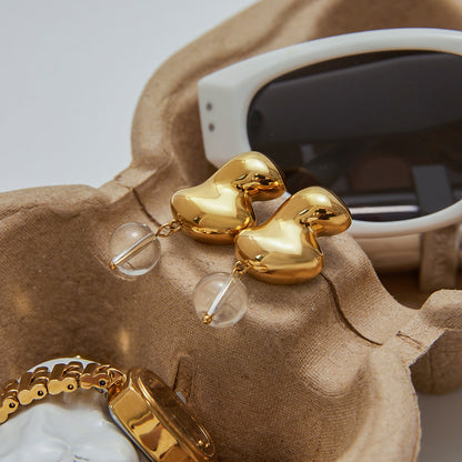 Luxury Teardrop Diamond Pendant Hoop Earrings - 18K Gold Plated Stainless Steel