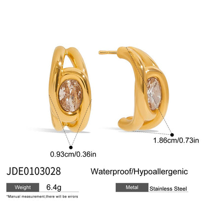 Minimalist Diamond Hoop Earrings - 18K Gold Plated Stainless Steel