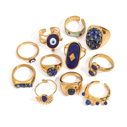 Natural Lapis Lazuli Ring - 18K Gold Plated Adjustable | Vinajewelry