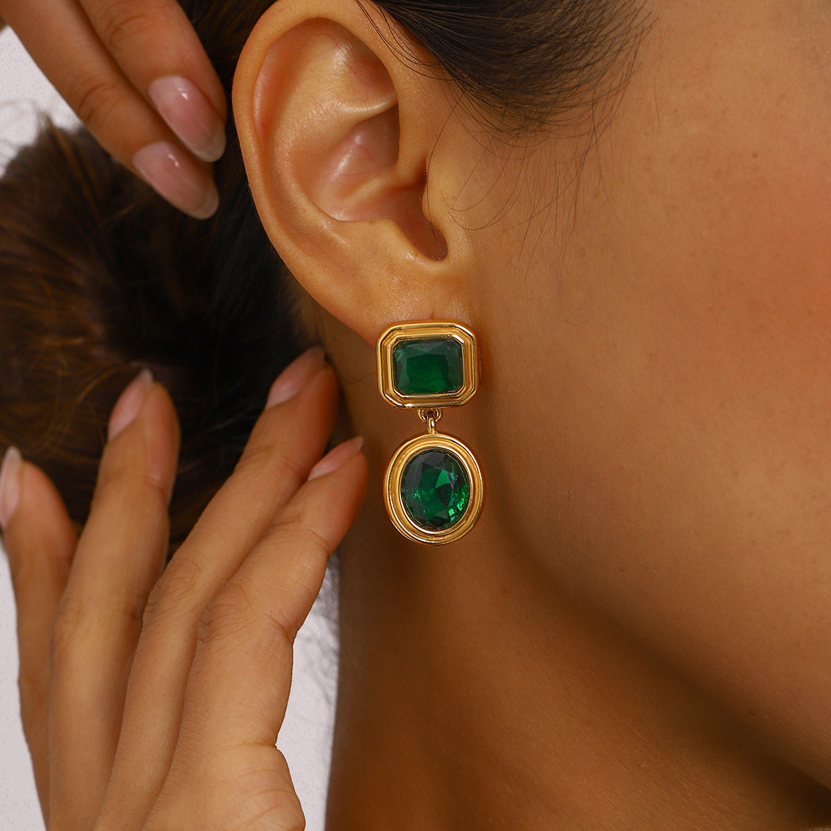 Vintage Geometric Gem Diamond Earrings 18K Gold - Waterproof | Vinajewelry