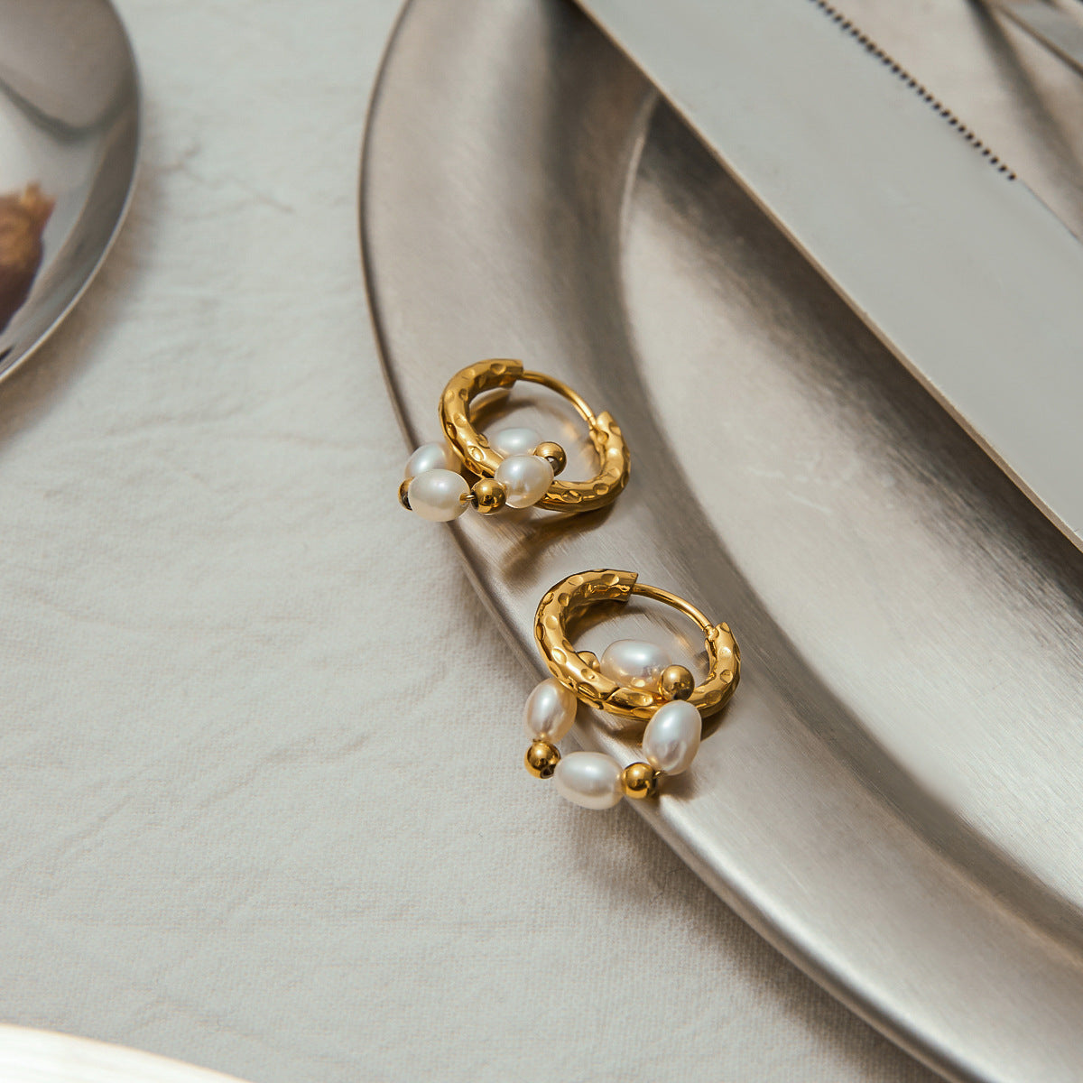 Pearl Beaded Pendant Gold Earrings - High Quality 18K Gold Plated