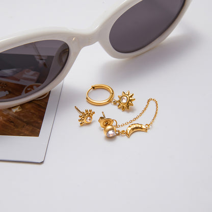 Sun Moon Stud Earring Set 18K Gold - Waterproof Diamond Earrings | Vinajewelry