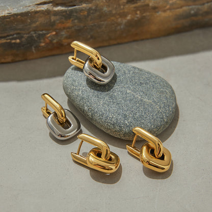 Daily Geometric Design Pendant Hoop Earrings 18K Gold Plated Stainless Steel