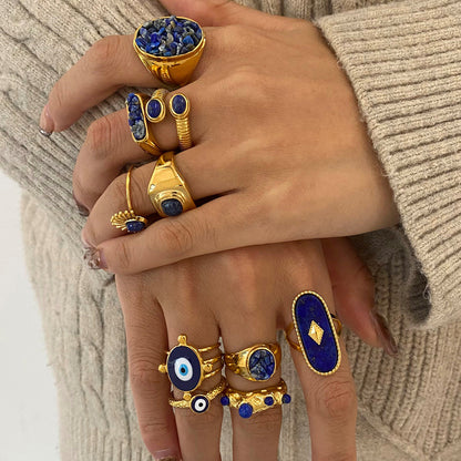 Natural Lapis Lazuli Ring - 18K Gold Plated Adjustable | Vinajewelry
