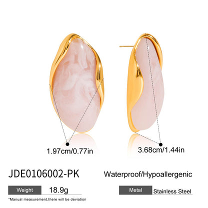 Amber Resin Stud Earrings 18K Gold Plated - Geometric Minimalist Jewelry