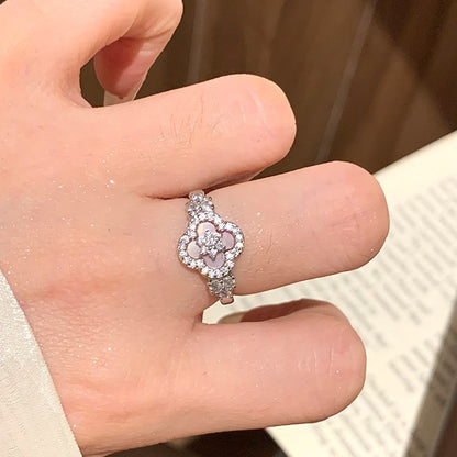 Luxury Diamond Four-Leaf Clover Open Ring in 18k Gold