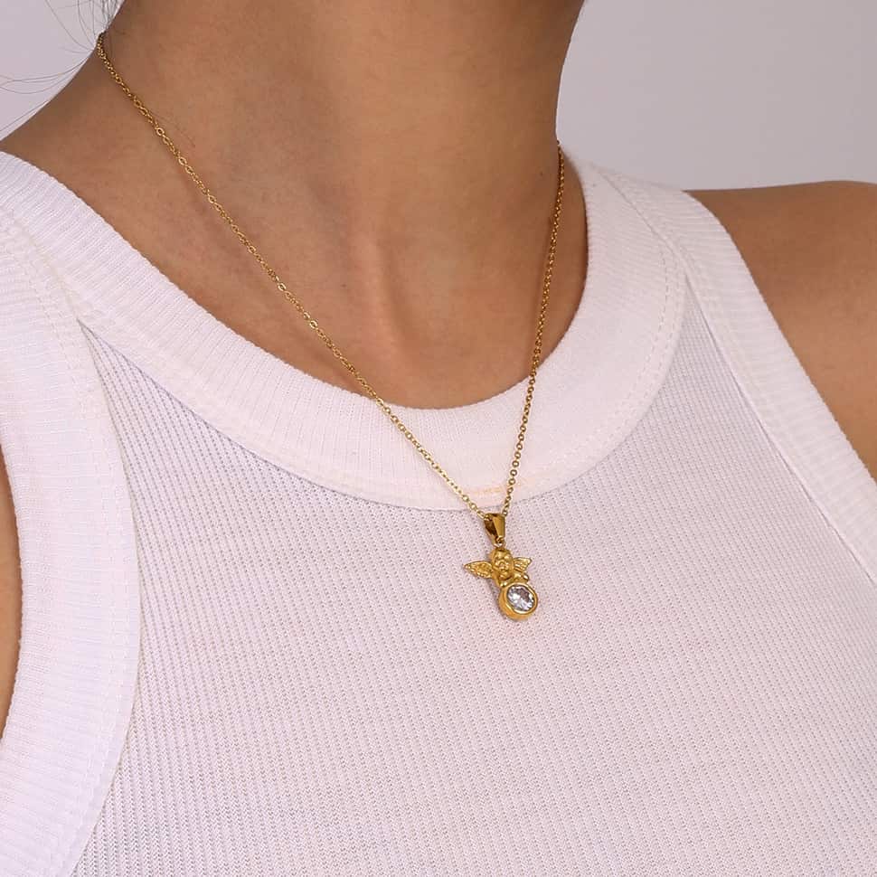 Elegant Diamond Angel Pendant Necklace in 18k Gold
