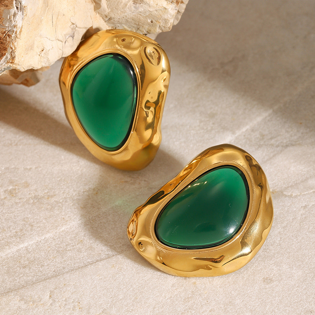 Vintage Irregular Resin Stud Earrings 18K Gold Plated - Luxury Waterproof Jewelry