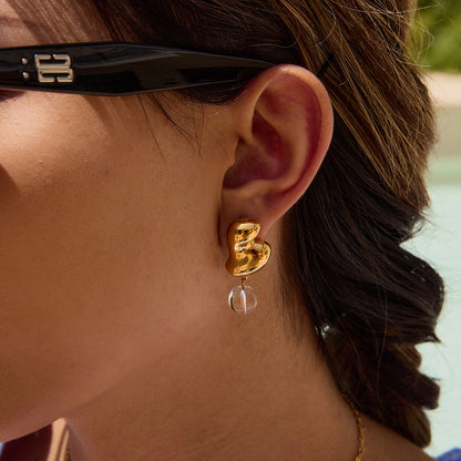 Luxury Teardrop Diamond Pendant Hoop Earrings - 18K Gold Plated Stainless Steel