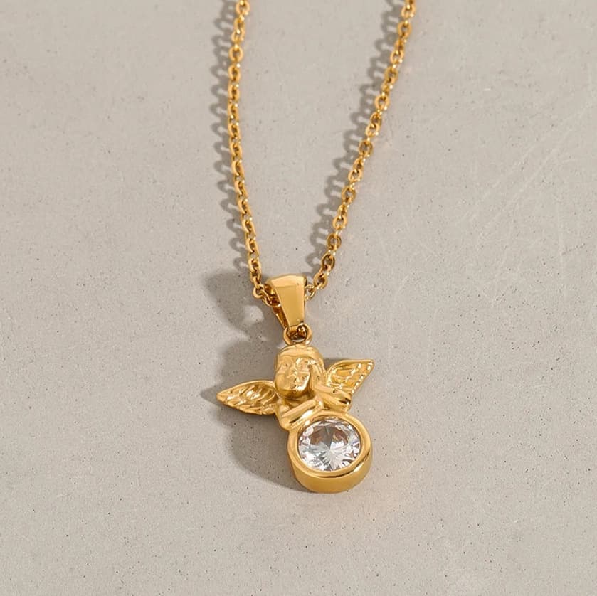 Elegant Diamond Angel Pendant Necklace in 18k Gold