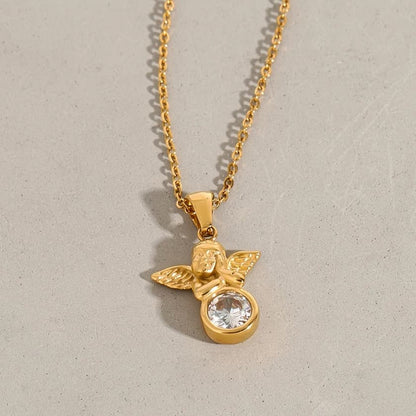 Elegant Diamond Angel Pendant Necklace in 18k Gold