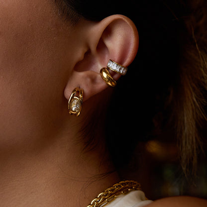 Minimalist Diamond Hoop Earrings - 18K Gold Plated Stainless Steel