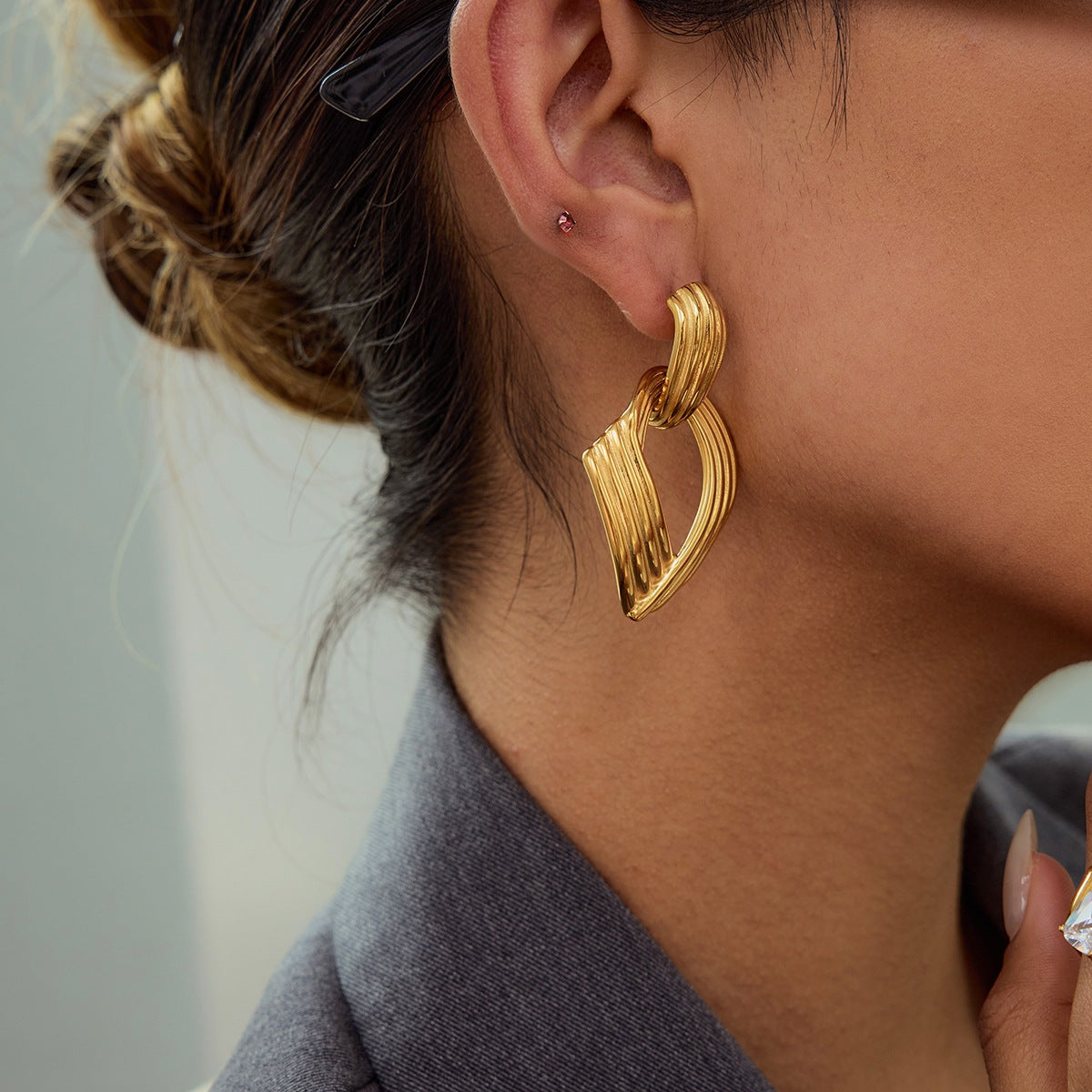 Minimalist Geometric Design Earrings - 18K Gold Plated Stainless Steel