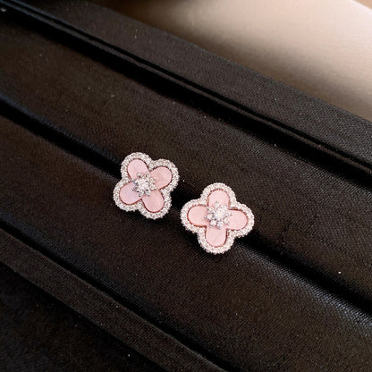 Luxury diamond four-leaf clover stud earrings with 18k gold