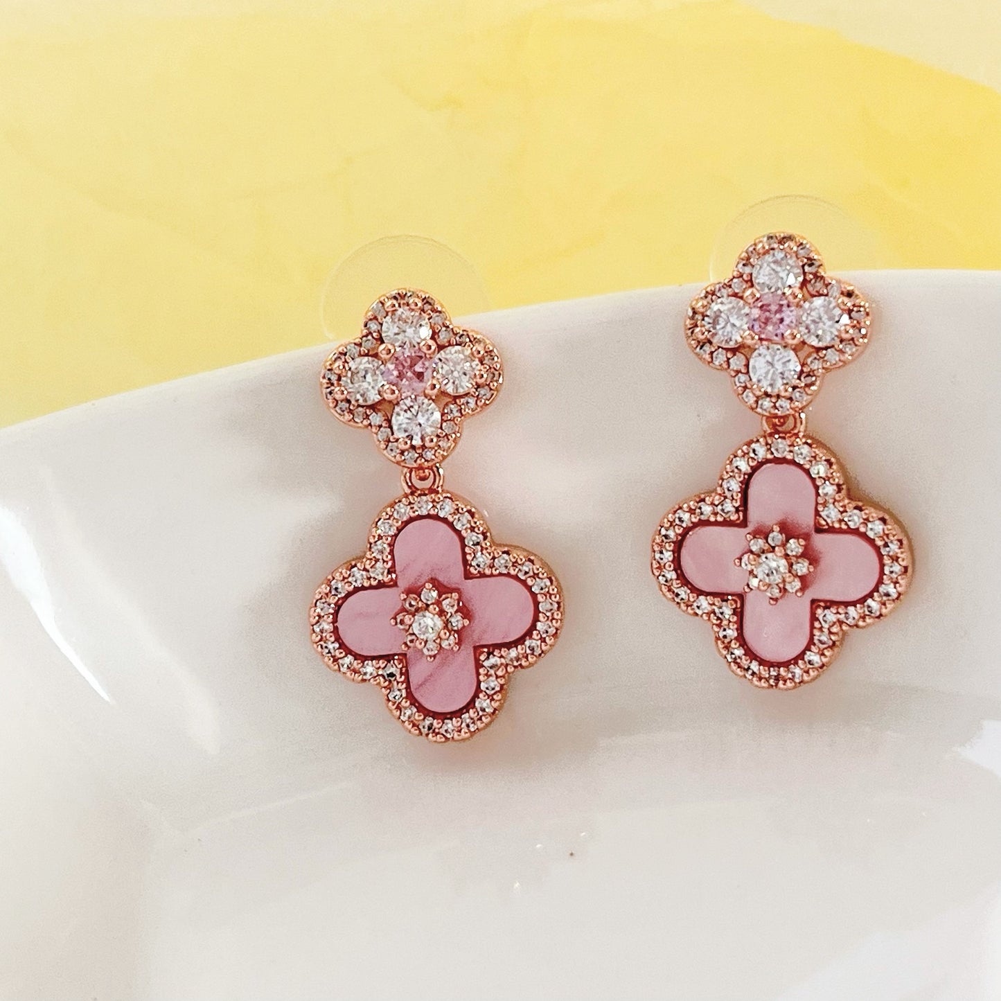 Luxury Diamond Four-Leaf Clover Pendant Earrings in 18k Gold