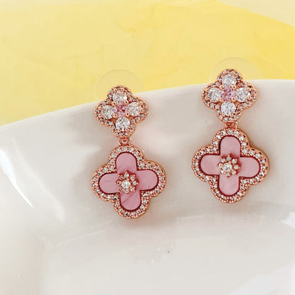 Luxury Diamond Four-Leaf Clover Pendant Earrings in 18k Gold