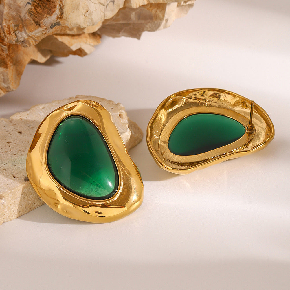 Vintage Irregular Resin Stud Earrings 18K Gold Plated - Luxury Waterproof Jewelry