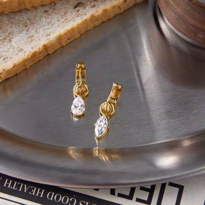 Luxury Teardrop Diamond Pendant Hoop Earrings with 18K Gold Plated Stainless Steel
