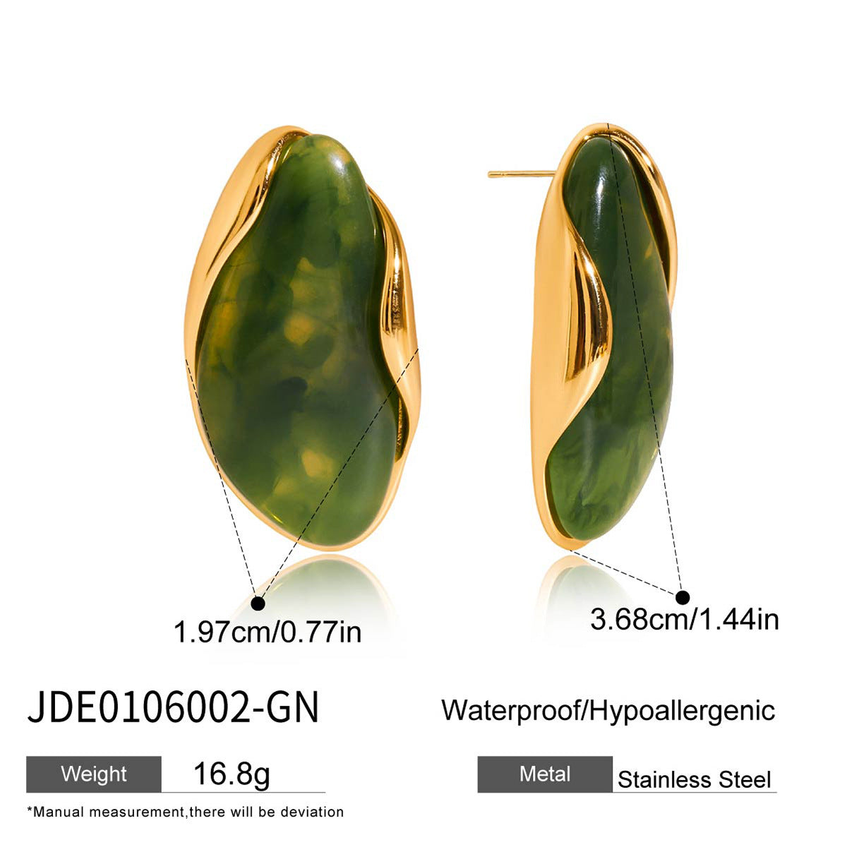 Amber Resin Stud Earrings 18K Gold Plated - Geometric Minimalist Jewelry