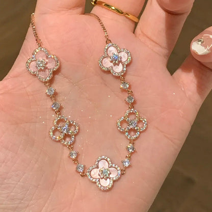 Luxury diamond openwork four-leaf clover adjustable bracelet in 18k gold