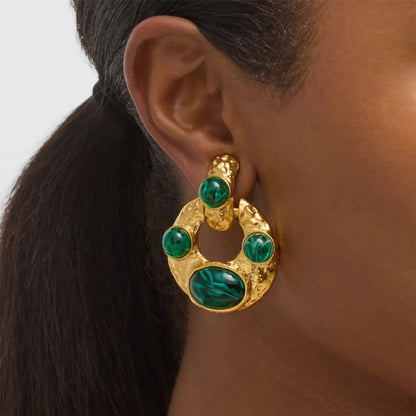 Vintage Malachite Geometric Earrings 18K Gold - Waterproof | Vinajewelry
