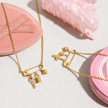 Luxury Diamond Cross Heart Paperclip Pendant Stacked Necklace 18k Gold