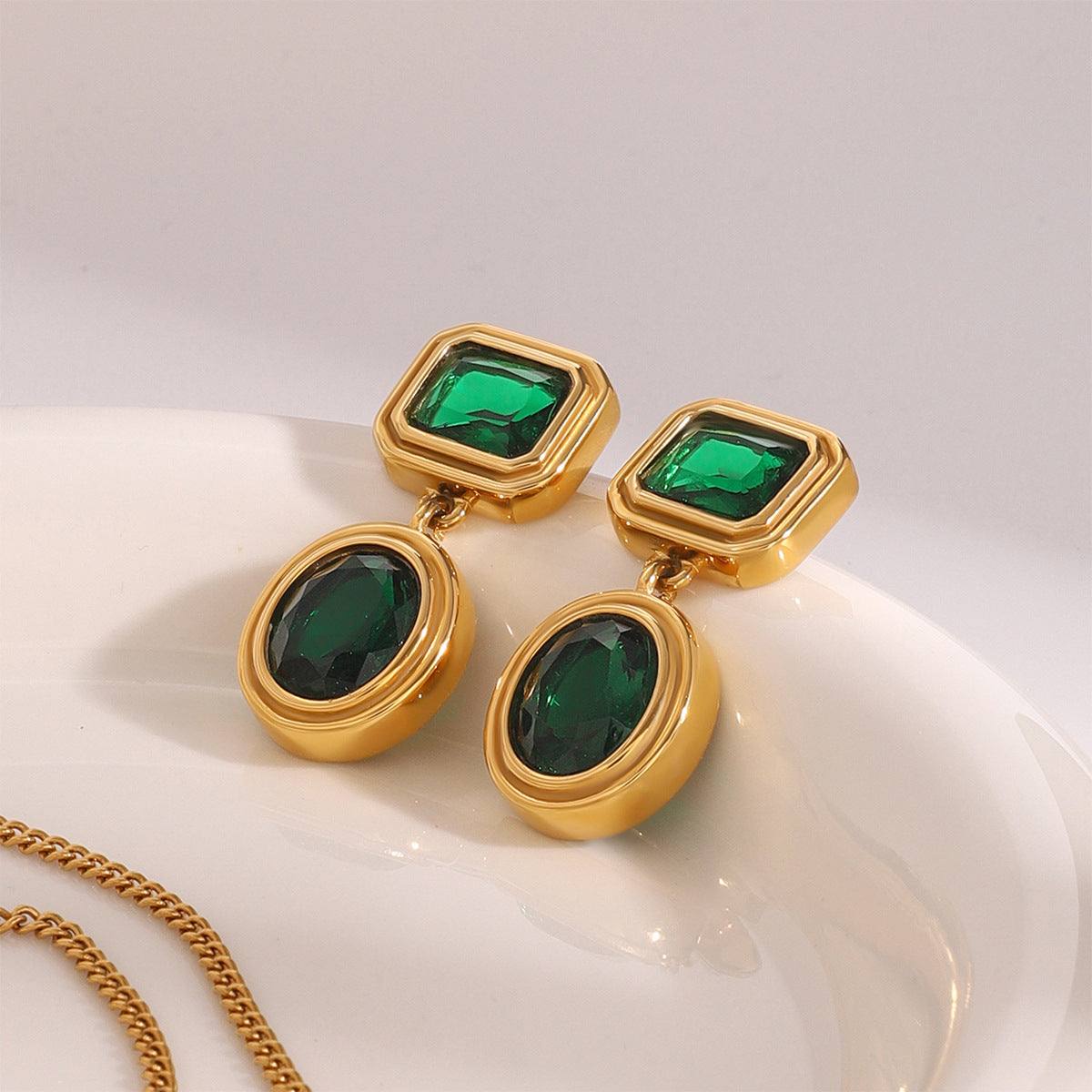 Vintage Geometric Gem Diamond Earrings 18K Gold - Waterproof | Vinajewelry