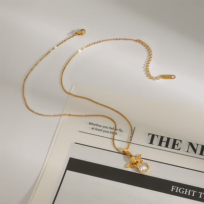 Elegant Diamond Angel Pendant Necklace in 18k Gold