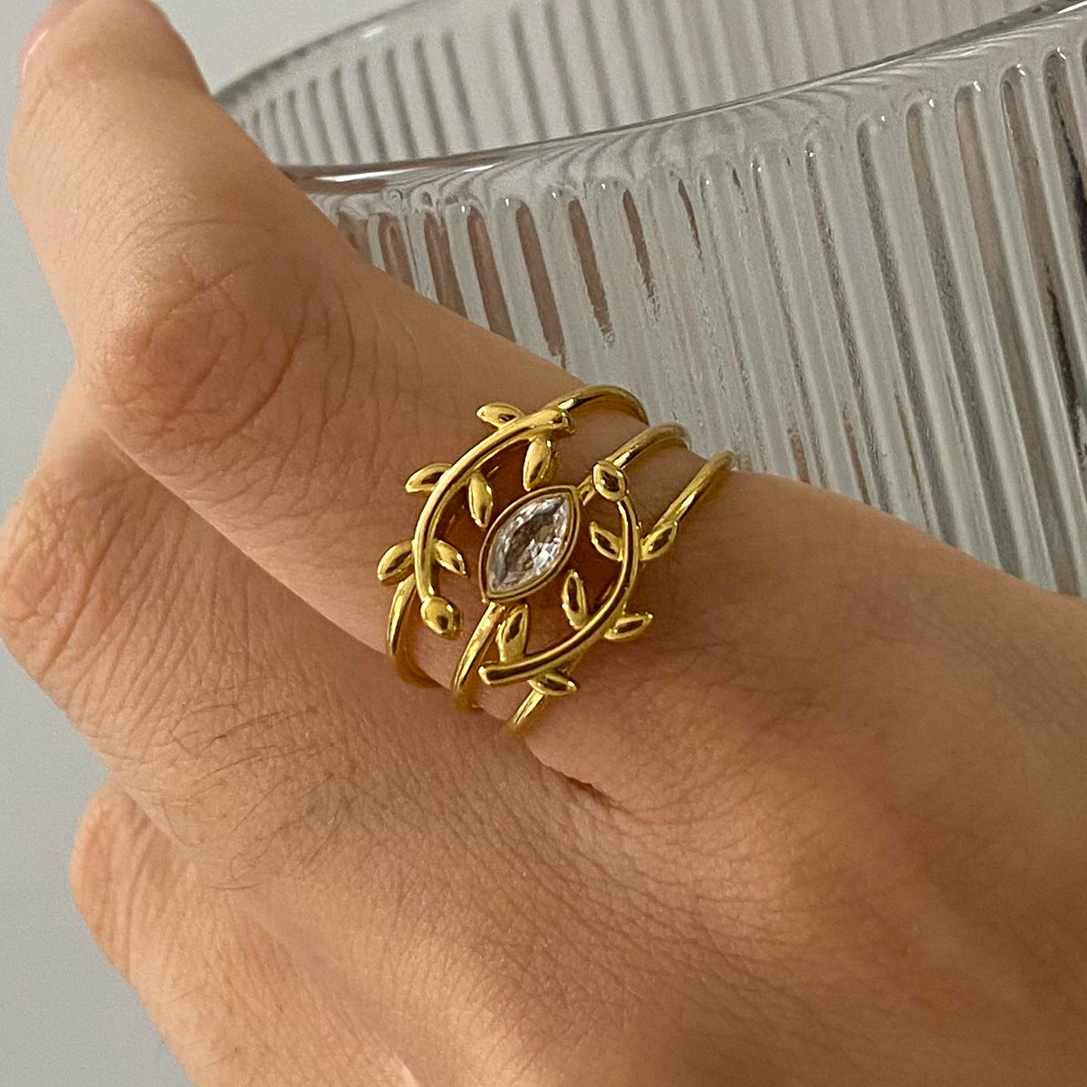 Wheat Ear Evil Eye Diamond Ring - 18K Gold Plated Triple Stack | Vinajewelry