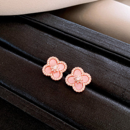 Luxury diamond four-leaf clover stud earrings in 18k gold