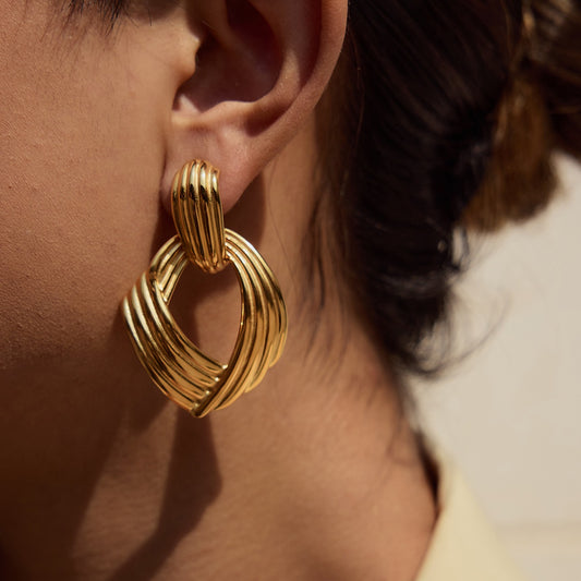 Minimalist geometric design 18K gold earrings