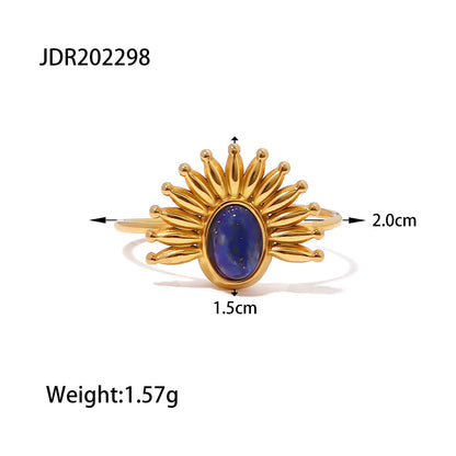 Sunflower Lapis Lazuli Ring - 18K Gold Plated Adjustable Open | Vinajewelry