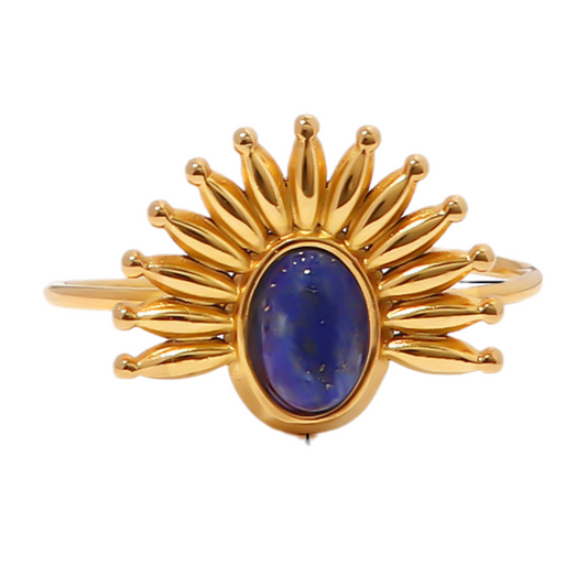Bague ouverte en or 18 carats avec tournesol et lapis-lazuli