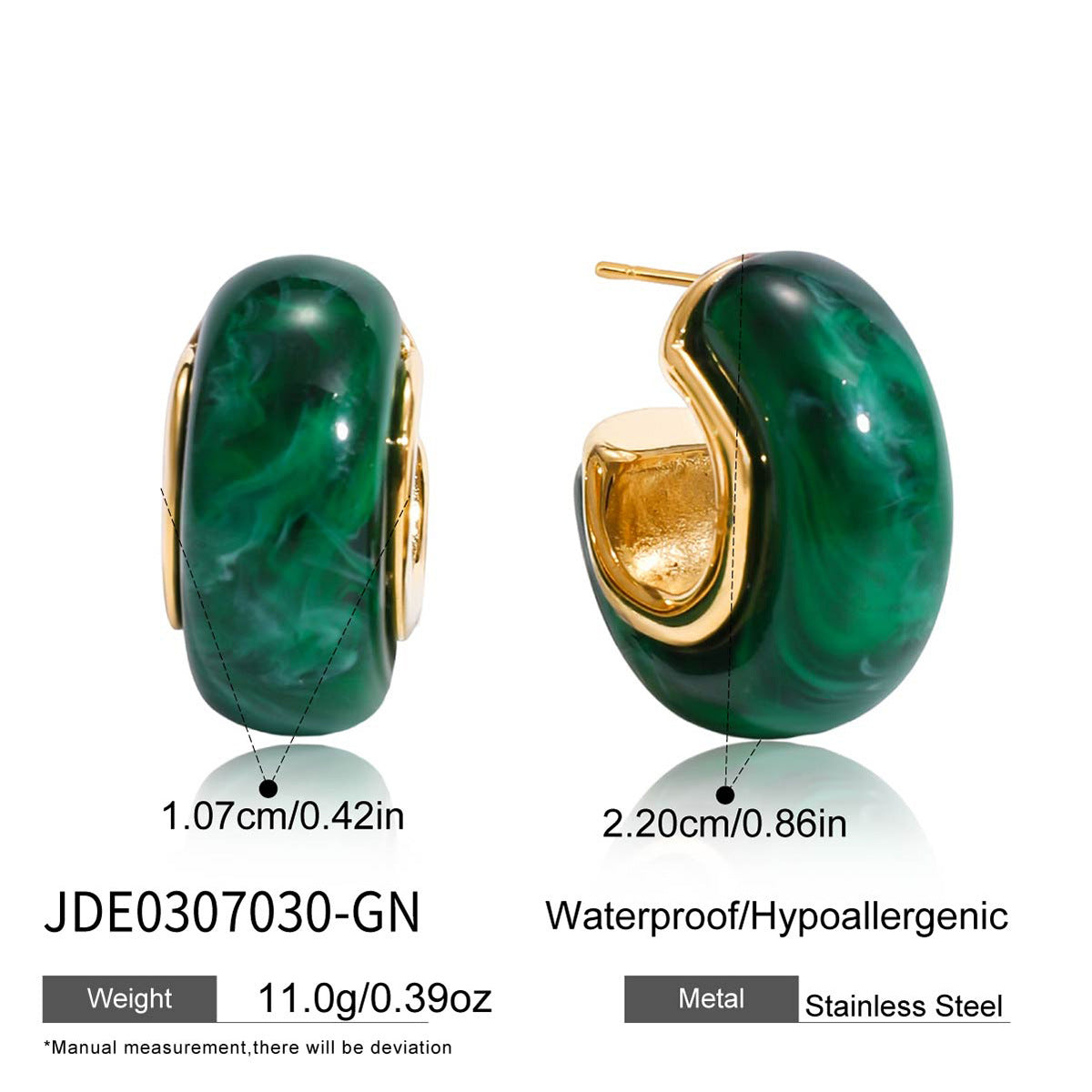 18K Gold Plated Resin Hoop Earrings - Waterproof Minimalist Jewelry