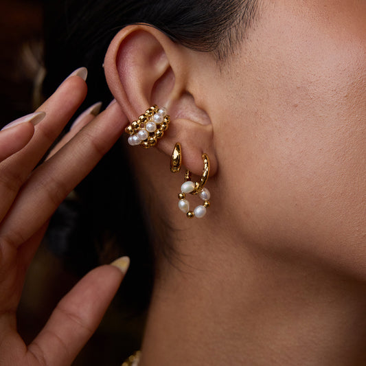 High quality pearl beaded gold hoop earrings