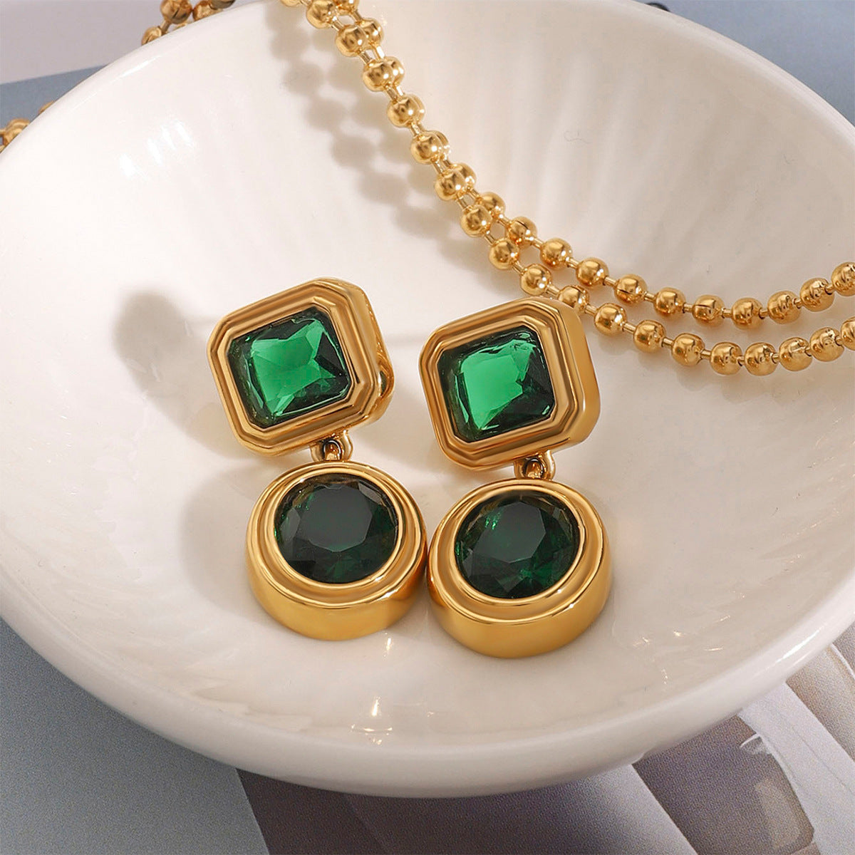 Vintage Geometric Gem Diamond Earrings 18K Gold - Waterproof | Vinajewelry