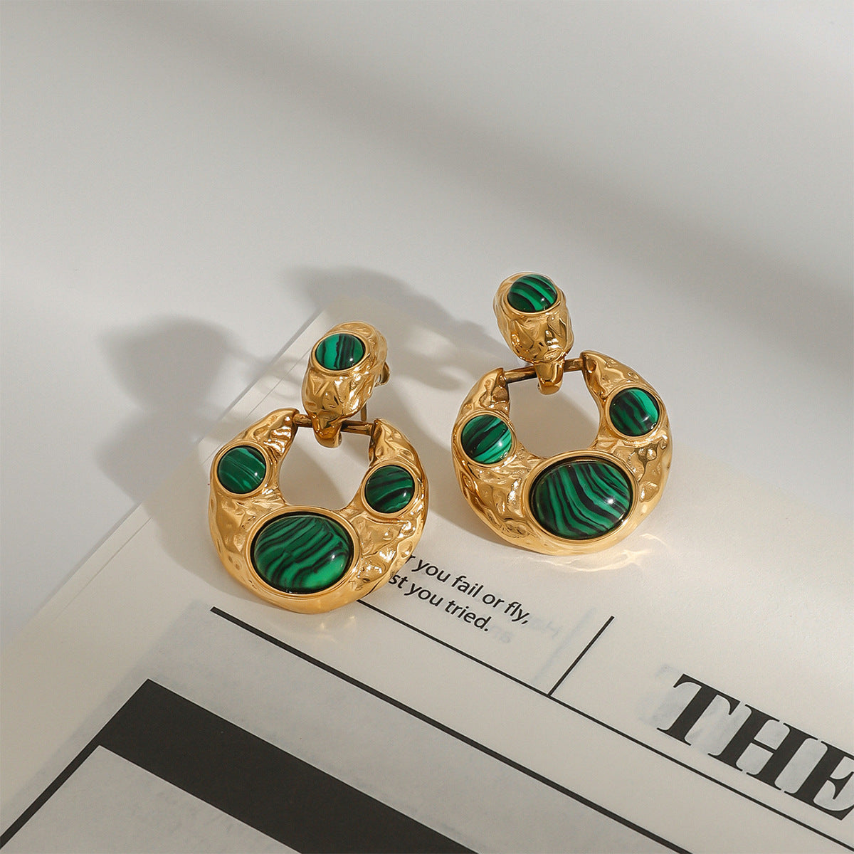 Vintage Malachite Geometric Earrings 18K Gold - Waterproof | Vinajewelry
