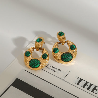 Vintage Malachite Geometric Earrings 18K Gold - Waterproof | Vinajewelry