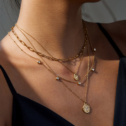 Minimalist choker Adjustable necklace stacked in 18k gold