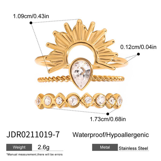 Luxury Sunflower Diamond Ring - 18K Gold Plated Triple Layer Stackable | Vinajewelry