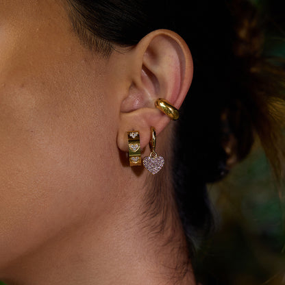 Sweet heart-shaped diamond pendant hoop earrings 18k gold