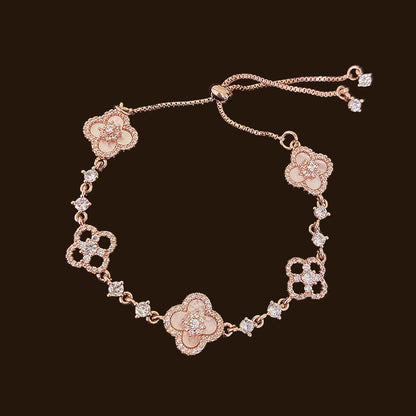 Luxury diamond openwork four-leaf clover adjustable bracelet in 18k gold