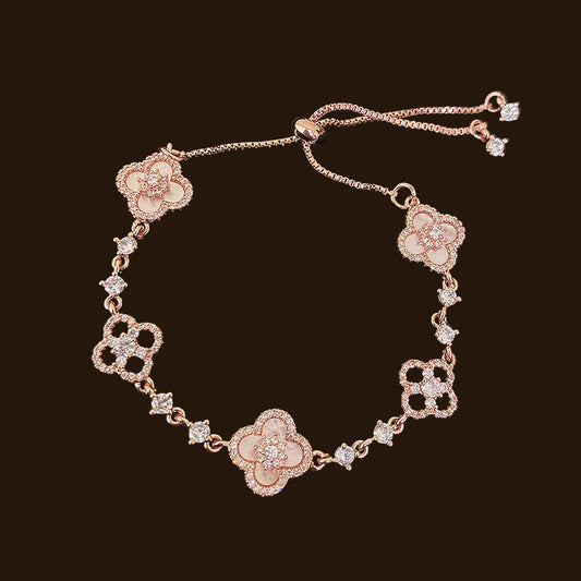 Luxury diamond openwork four-leaf clover adjustable bracelet in 18k gold