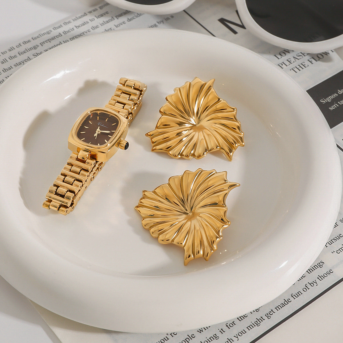 18K Gold Plated Geometric Earrings Waterproof Hypoallergenic 