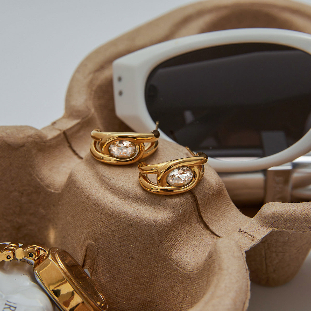 Minimalist Diamond Hoop Earrings - 18K Gold Plated Stainless Steel