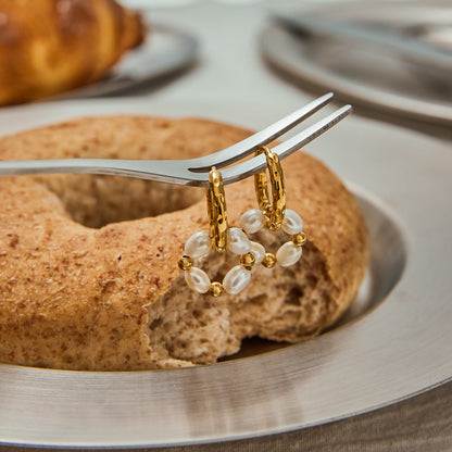 Pearl Beaded Pendant Gold Earrings - High Quality 18K Gold Plated