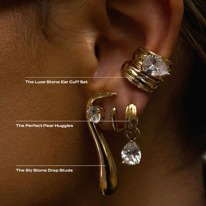 Luxury Teardrop Diamond Pendant Hoop Earrings with 18K Gold Plated Stainless Steel