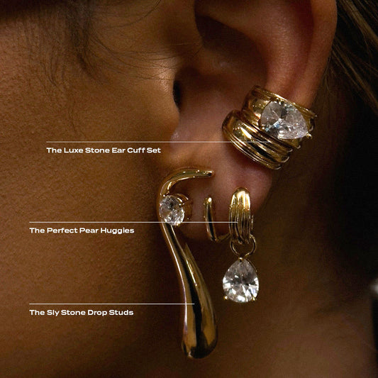 Luxury Teardrop Diamond Pendant Hoop Earrings with 18K Gold Plated Stainless Steel