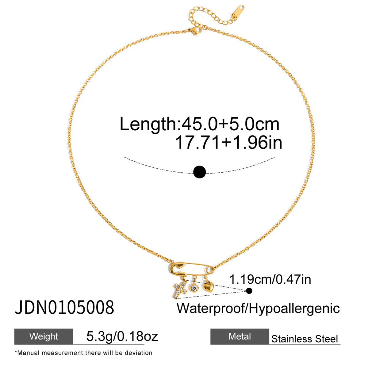 Luxury Diamond Cross Heart Paperclip Pendant Stacked Necklace 18k Gold