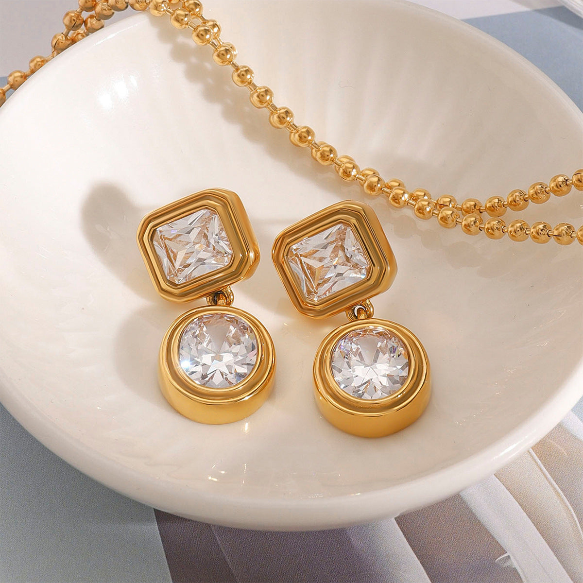 Vintage Geometric Diamond Earrings 18K Gold - Waterproof | Vinajewelry